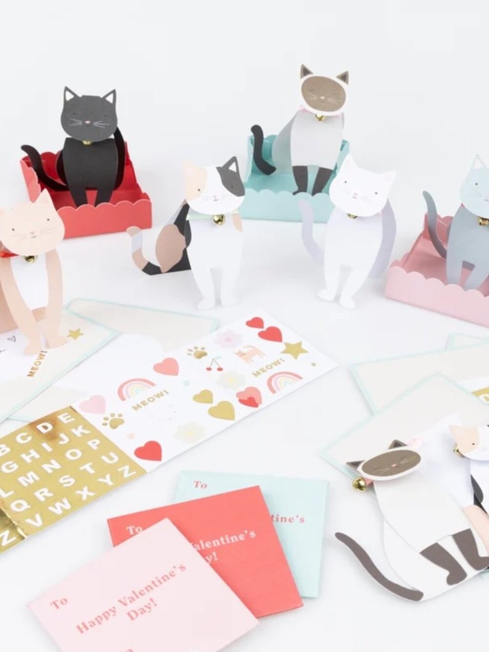 New Open Box – MERI MERI 12 Pop-Up Cat Valentine’s Cards w/ Stickers